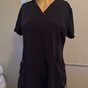 2 Women's V-Neck Scrub Top - Navy with Pink Accents / Black